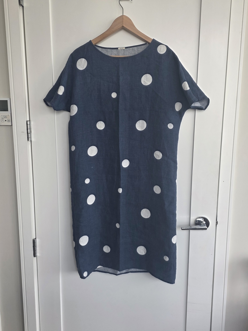 Navy Polka Dot Linen Midi Dress